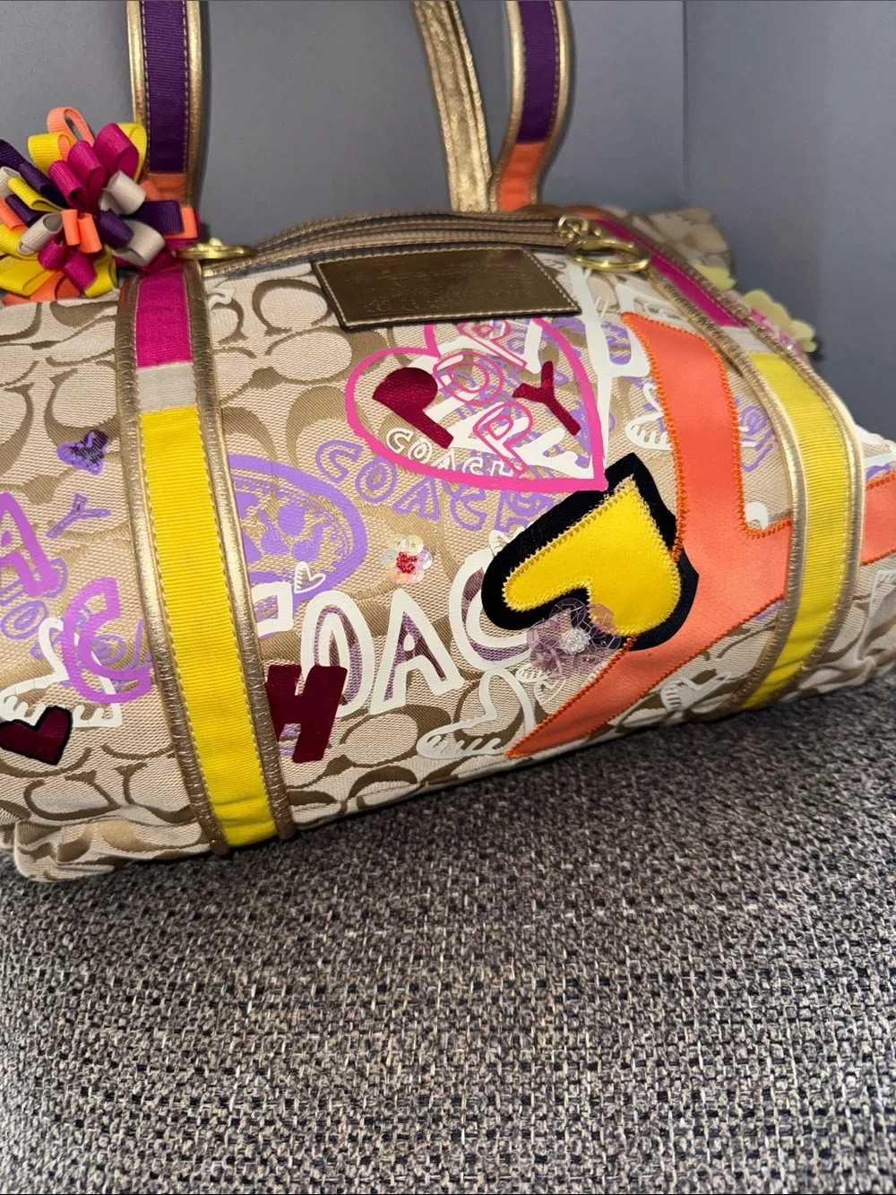 Coach POPPY Beige Signature Floral Tote with Multicolor Accents - Picture 10 of 17